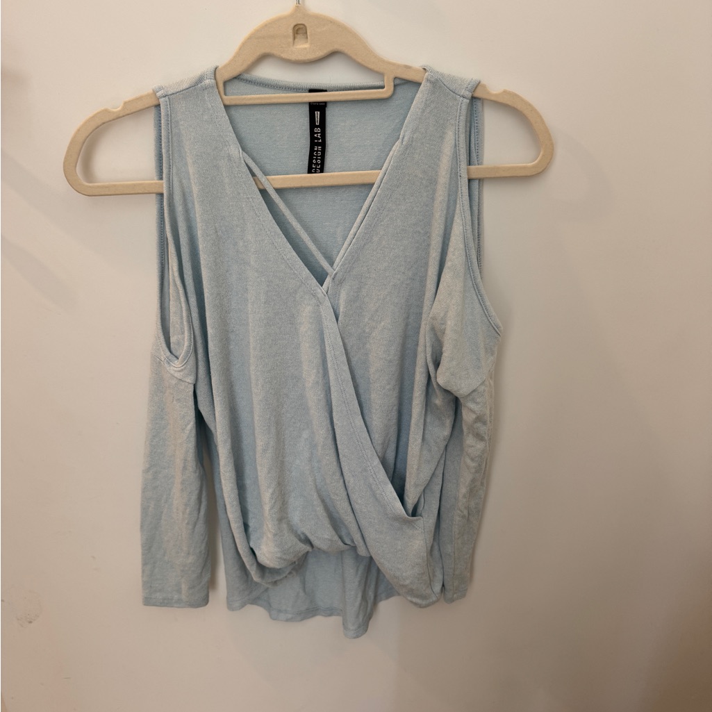 Design Lab Lord & Taylor Light Blue Long Sleeve Wrap Top
